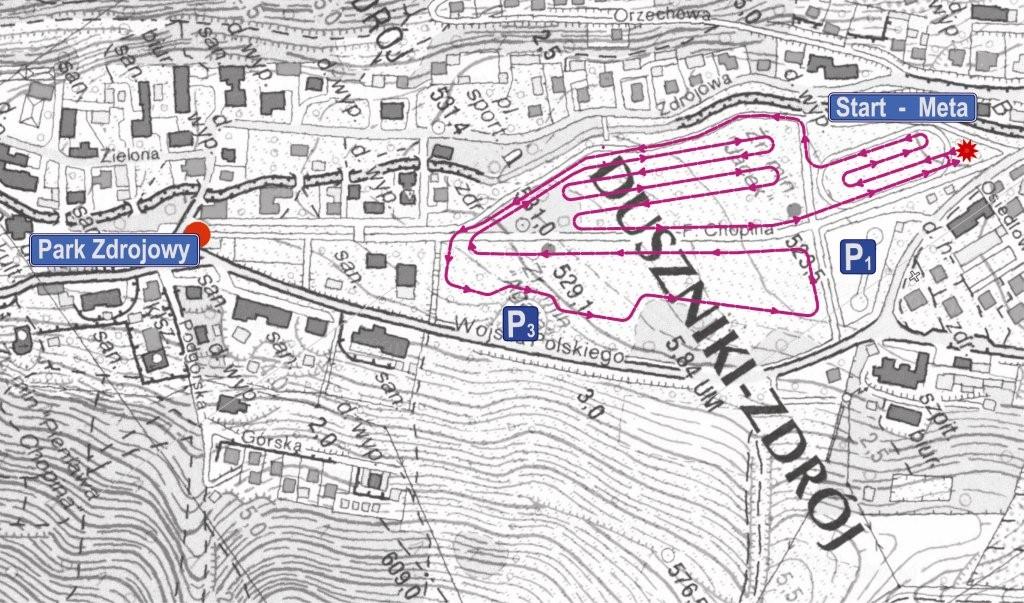 Mapa planowanej trasy biegów narciarskich podczas BUM 2013